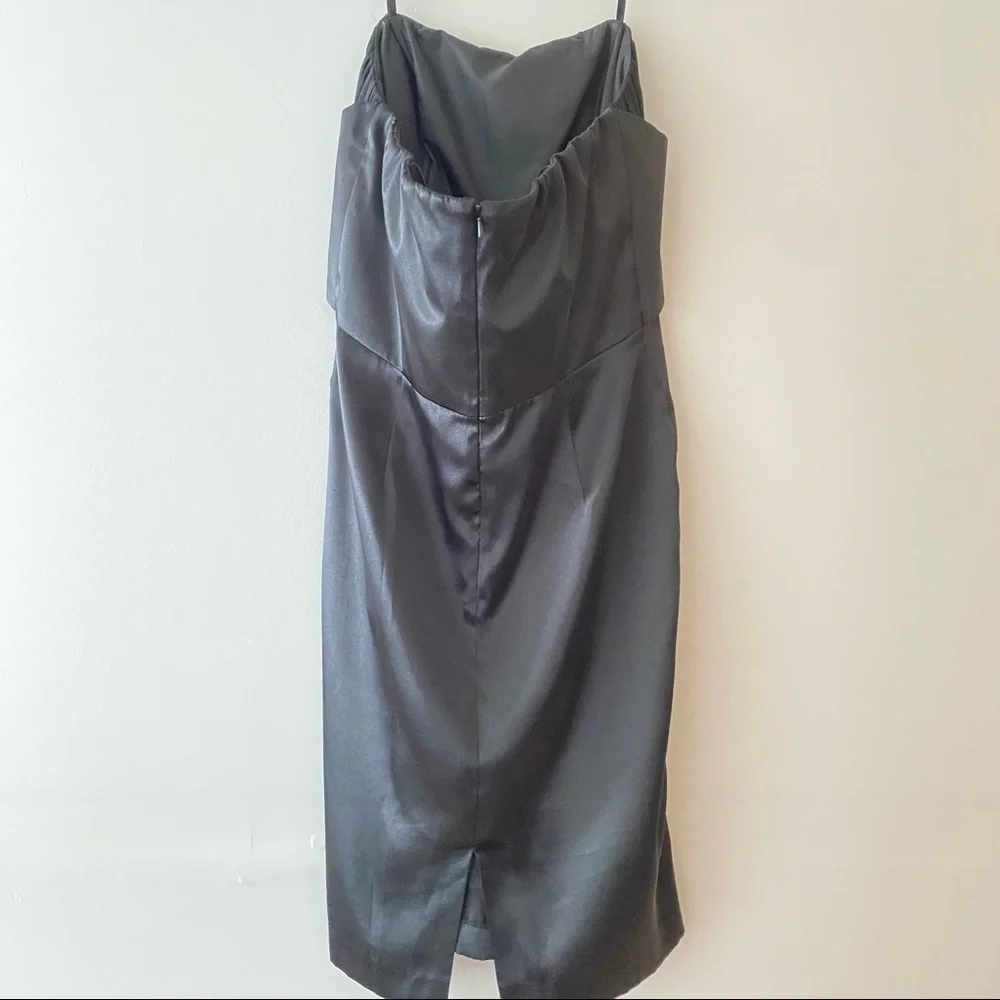 Vintage little black dress DeLaru Black strapless satin dress midi - Picture 8 of 8